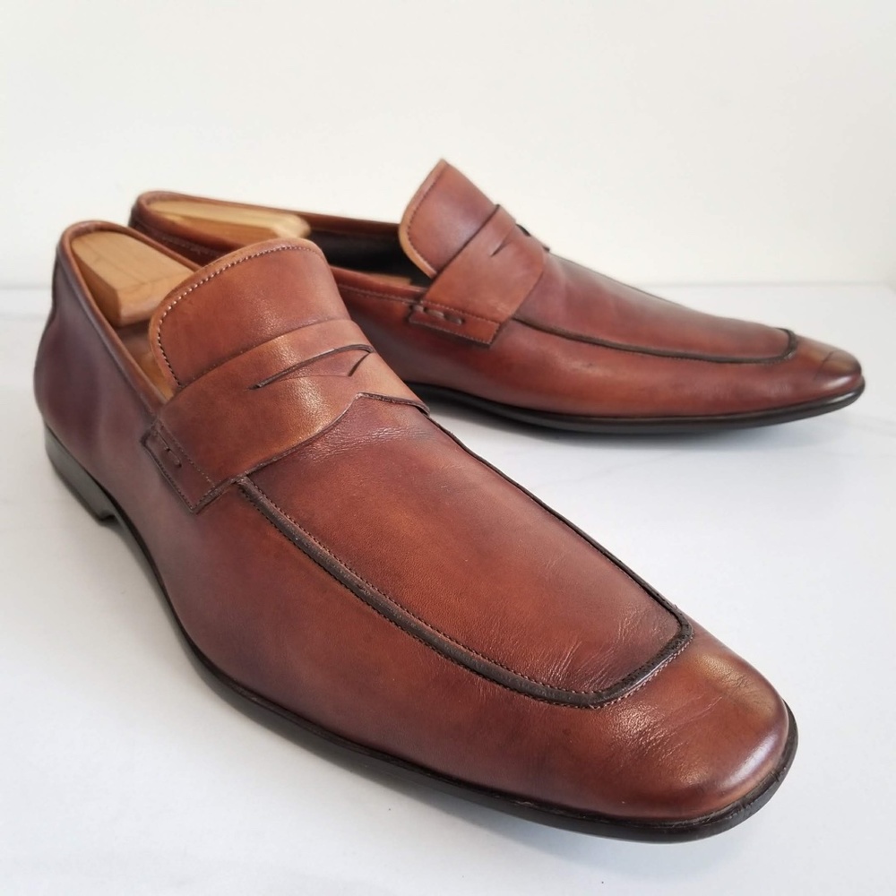 Magnanni Ramiro Brown Leather Penny Loafers Dress Shoes Men's Slip On - Picture 1 of 13
